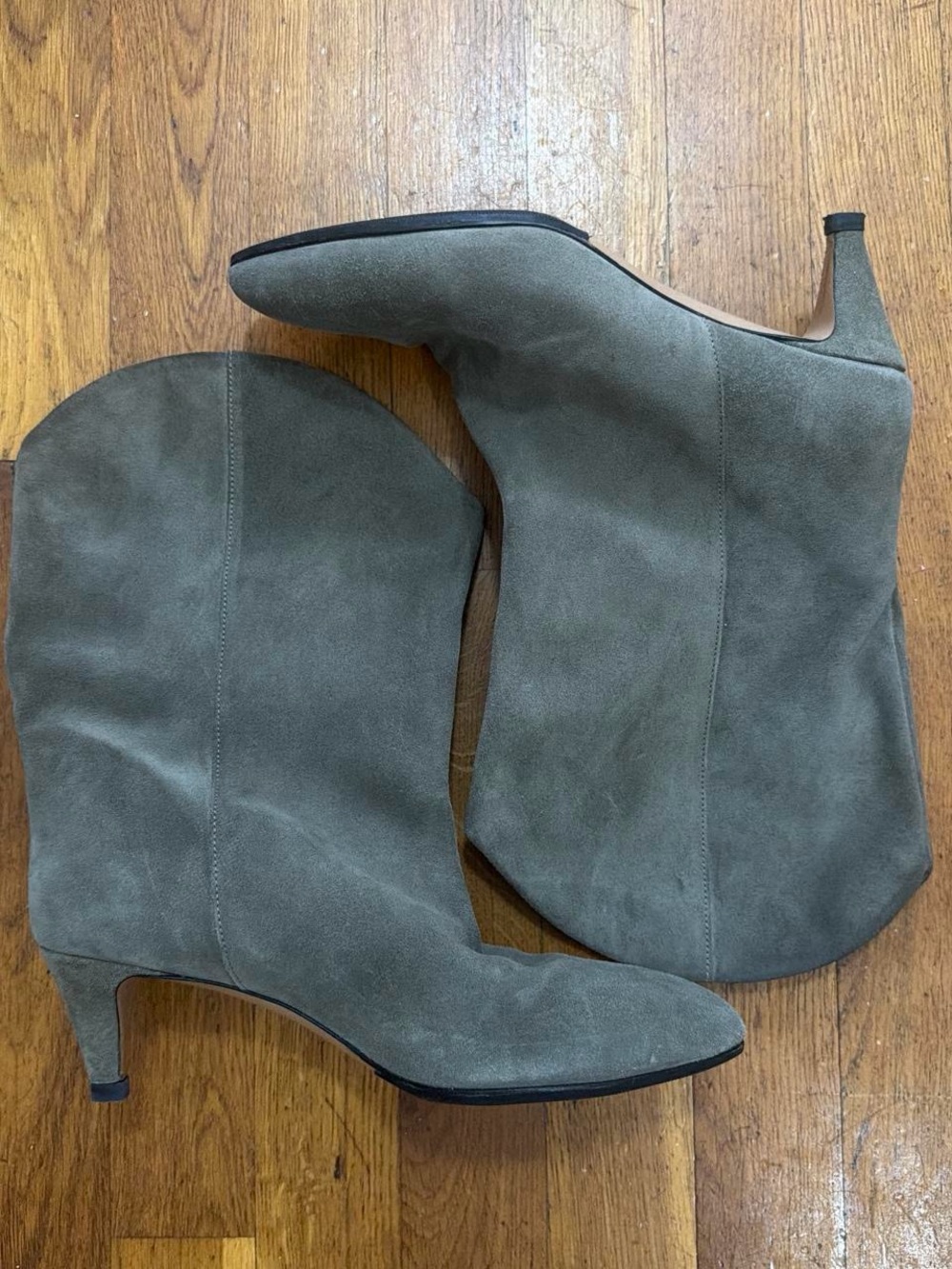 Isabel Marant Olive Green Suede Mid-Heel Ankle Boots